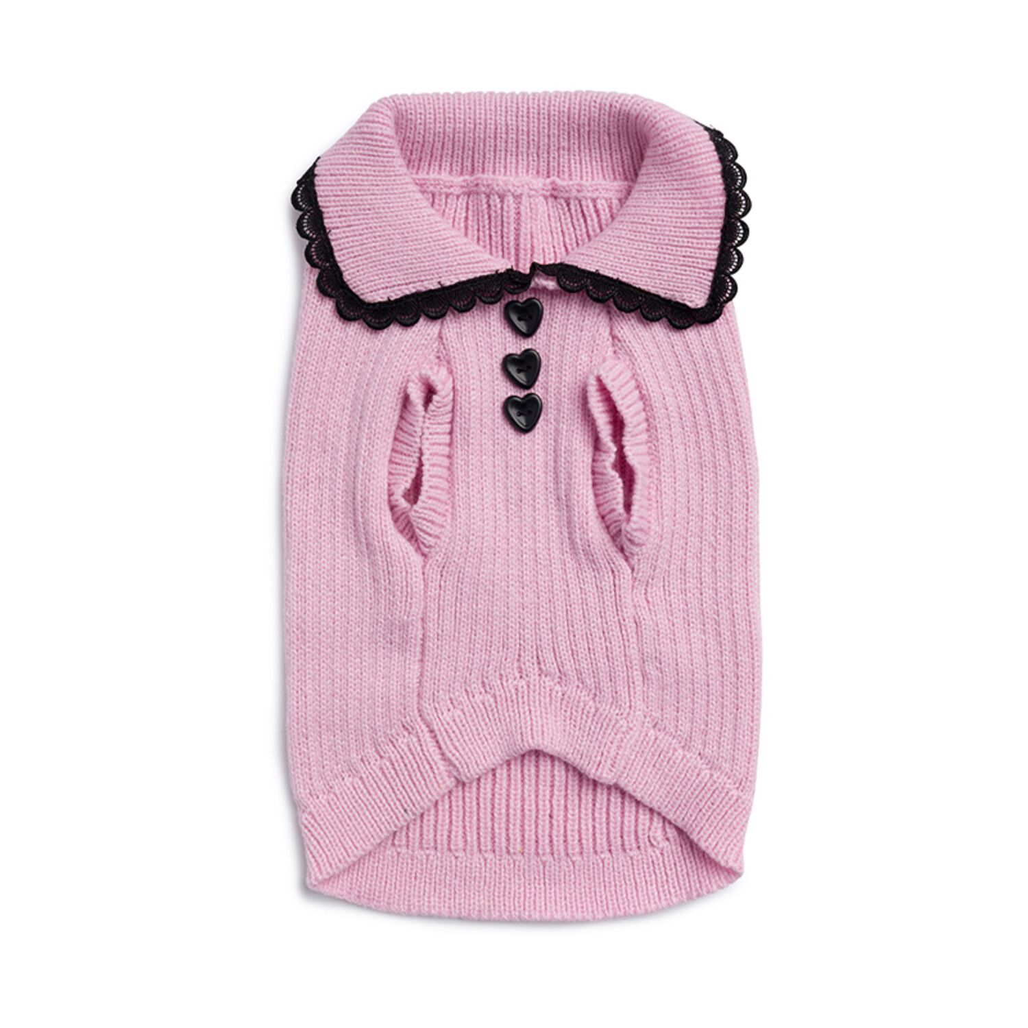 Aristopet Pink Button Heart Rib Knit Dog Sweater, Pink, Large