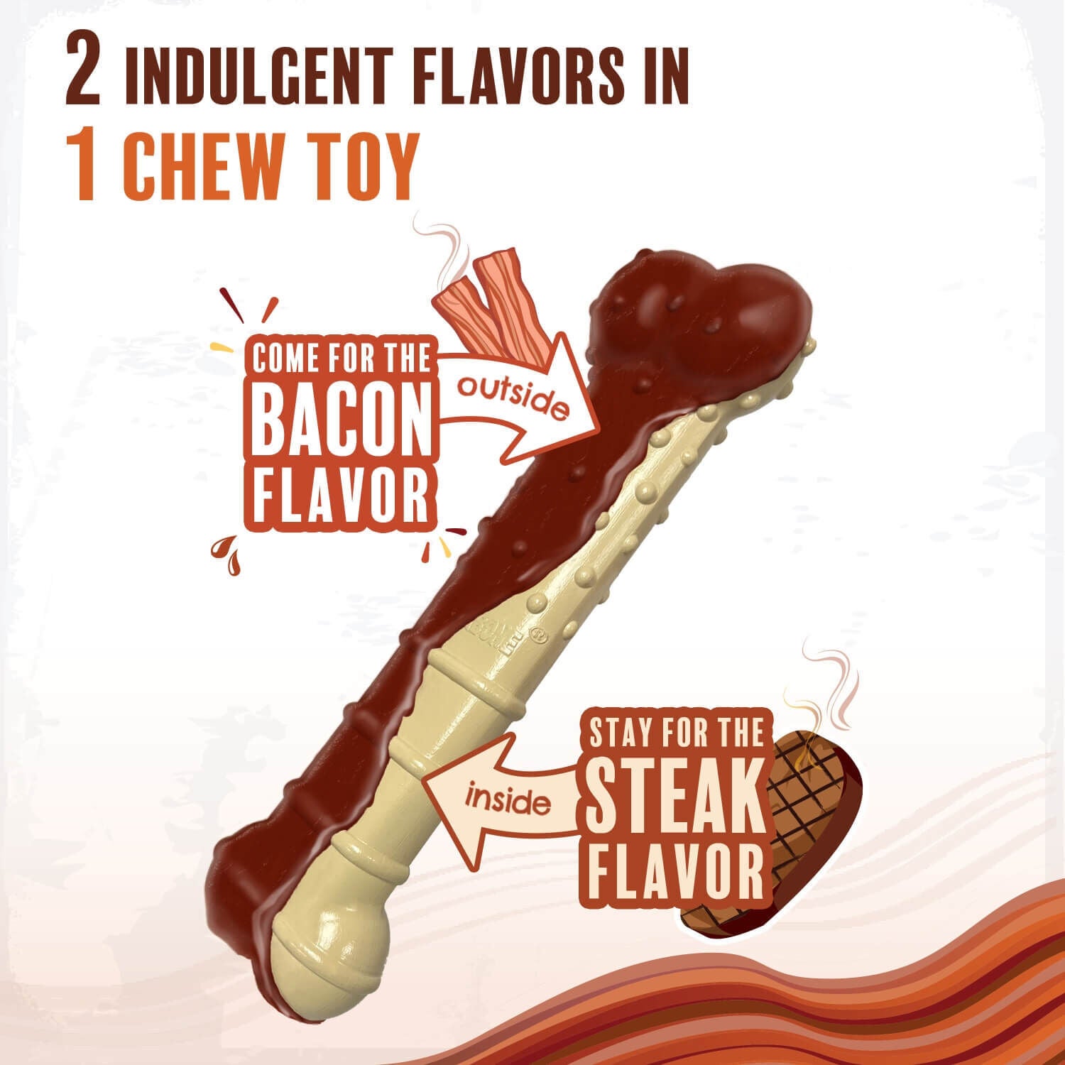 Nylabone Power Chew Basted Blast Dual Flavored Dog Chew Toy - Bacon & Steak Flavors