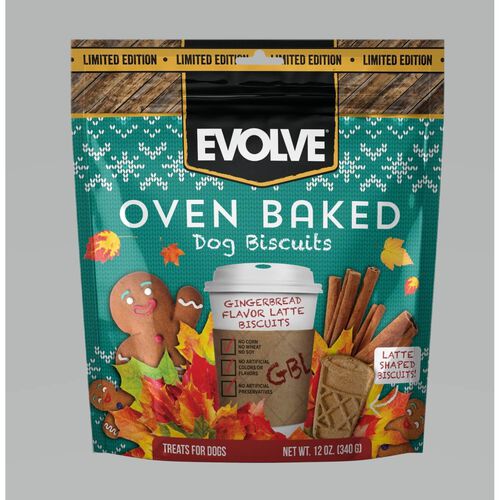 Evolve Oven Baked Gingerbread Latte Flavor Dog Biscuit Treats