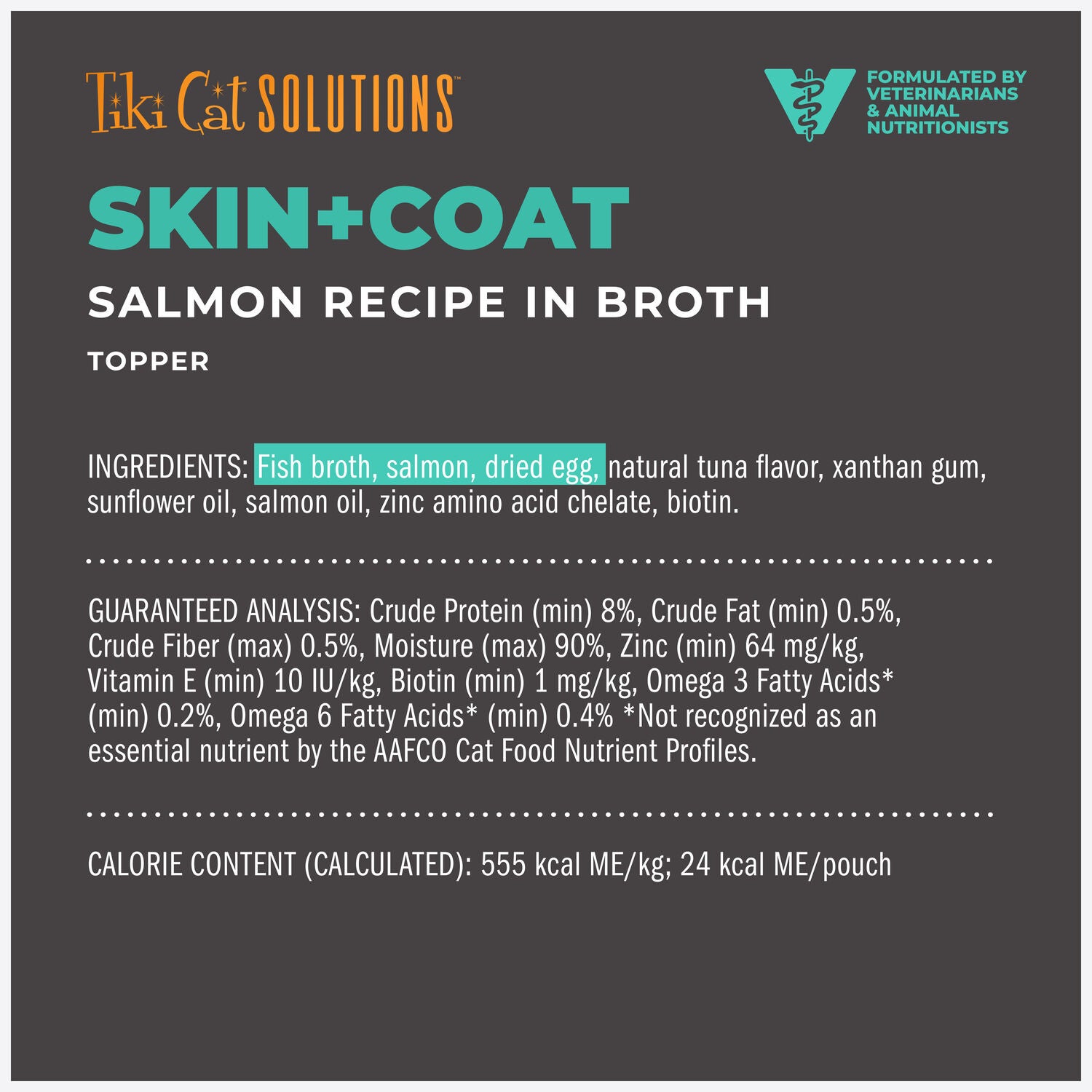 Tiki Cat Solutions Topper, Skin + Coat, Salmon Recipe In Broth, 1.5-Oz Pouch