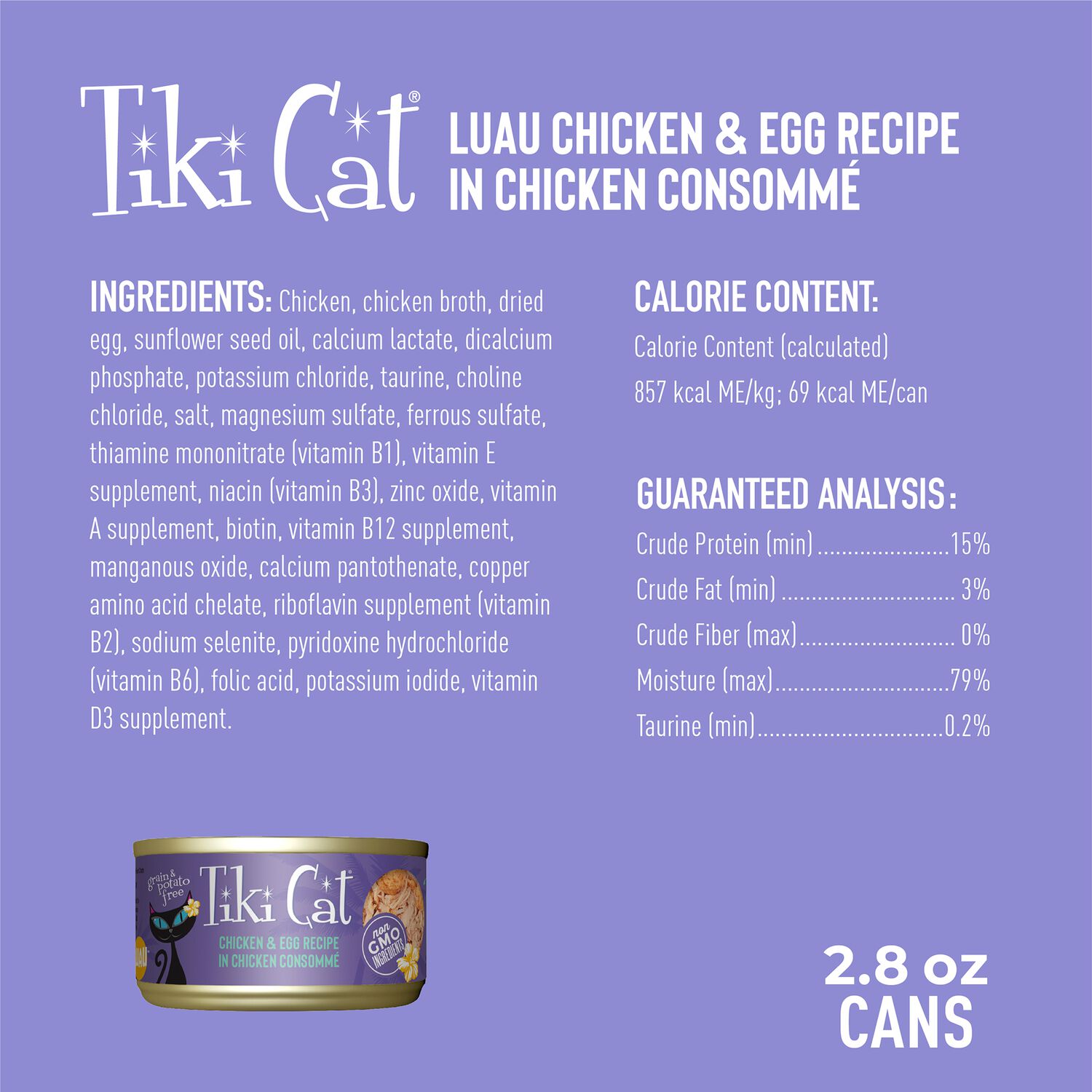 Tiki Cat Luau Wet Cat Food, Chicken & Egg, 2.8-Oz Can