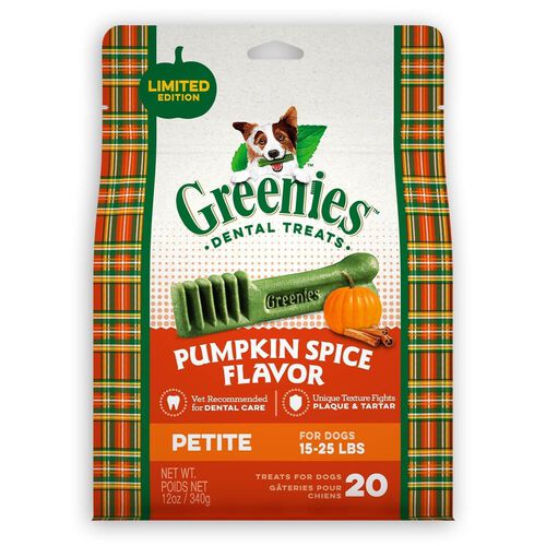 Greenies Pumpkin Spice Flavor Petite Size Dental Chew Treats For Dogs