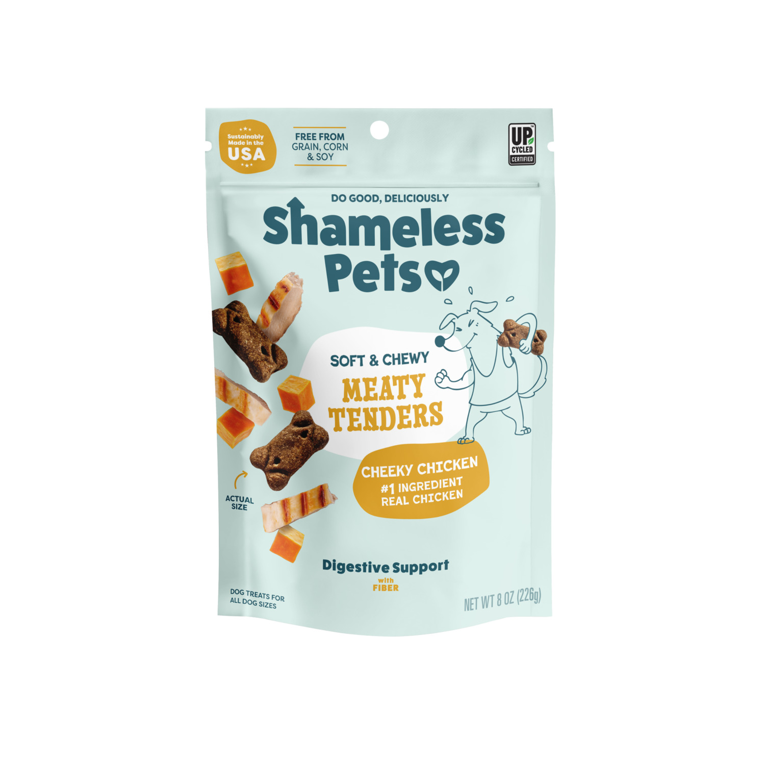 Shameless Pets Meaty Tenders Digestive Support Soft & Chewy Dog Treats, Cheeky Chicken Recipe, 8-Oz