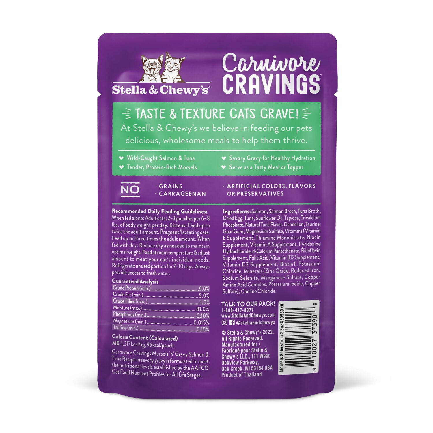 Stella & Chewy's Carnivore Cravings Morsels'n'gravy Wet Cat Food - Salmon & Tuna Recipe, 2.8-Oz Pouch