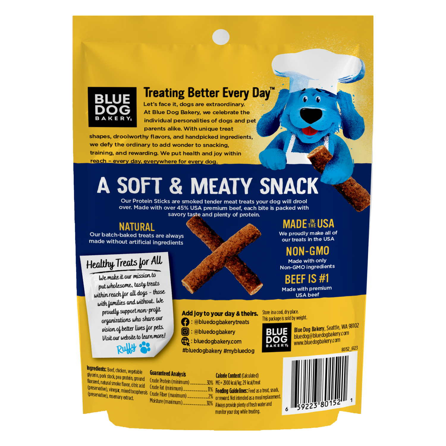 Blue Dog Bakery Protein Sticks Beef Dog Treats, 6-Oz Bag