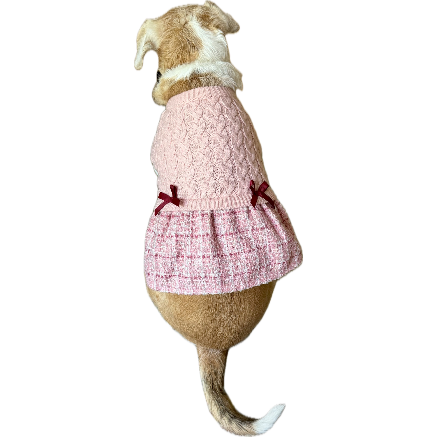 Aristopet Pink Cable Knit Bow Sweater Dog Dress, Large