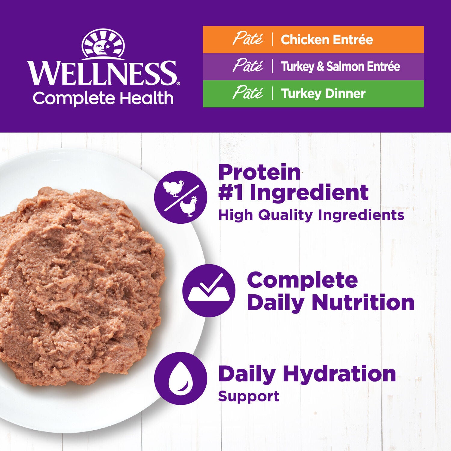 Wellness Complete Health Pate Adult Wet Cat Food, Natural, Protein-Rich, Grain-Free Chicken & Turkey Favorites Variety Pack, 3-Oz Pack Of 12