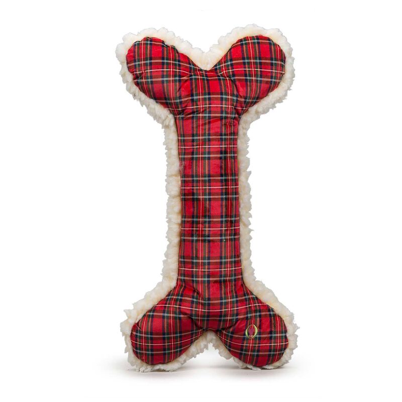 Tartan & Natural Huggle Fleece 2' Bone With Invincible Squeaker Dog Toy image number 1