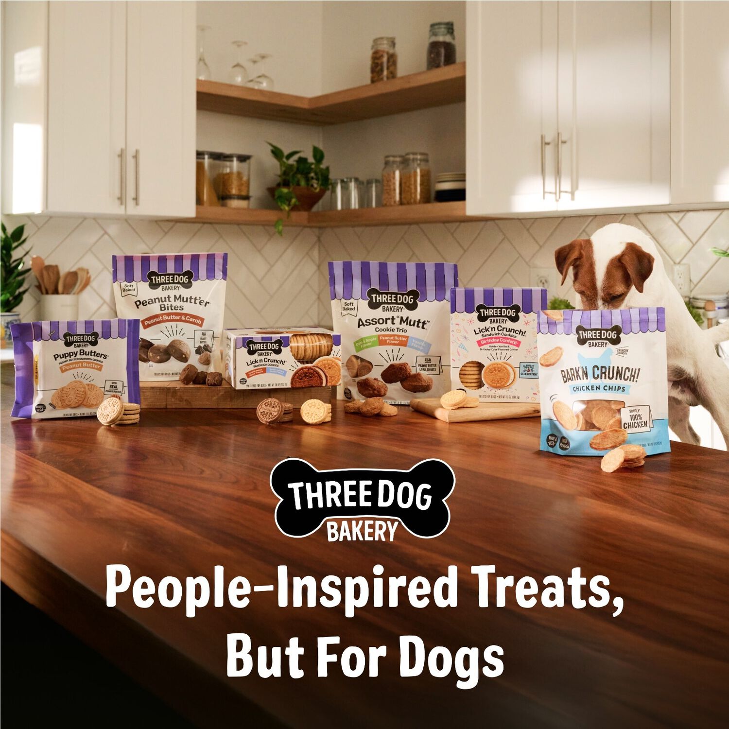 Three Dog Bakery Lick'n Crunch Sandwich Cookies Carob & Peanut Butter Flavors & Golden & Vanilla Flavor Biscuit Dog Treats, 26-Oz Package