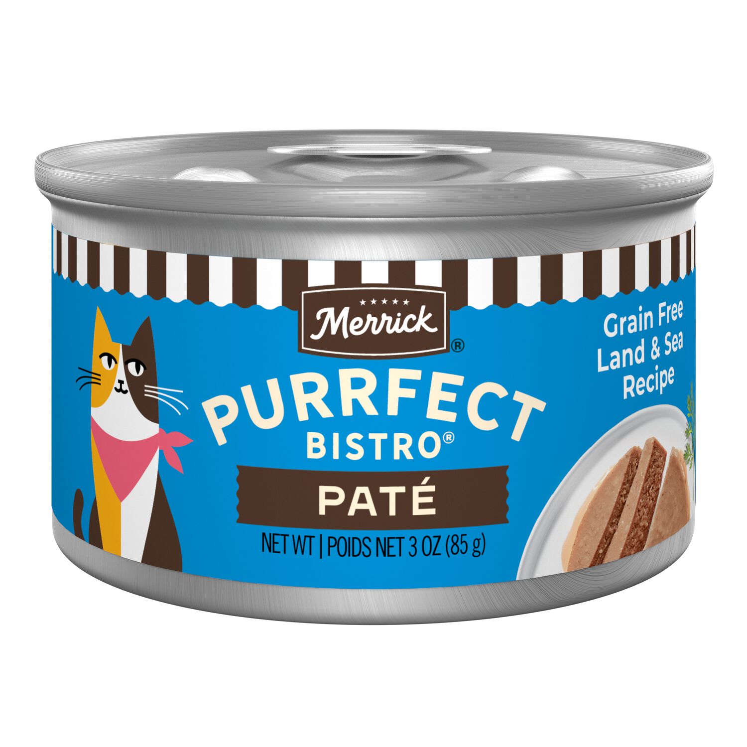 Merrick Purrfect Bistro Grain Free Premium Soft Canned Pate Adult Wet Cat Food, Surfin&rsquo; And Turfin&rsquo; Recipe, 3-Oz Can