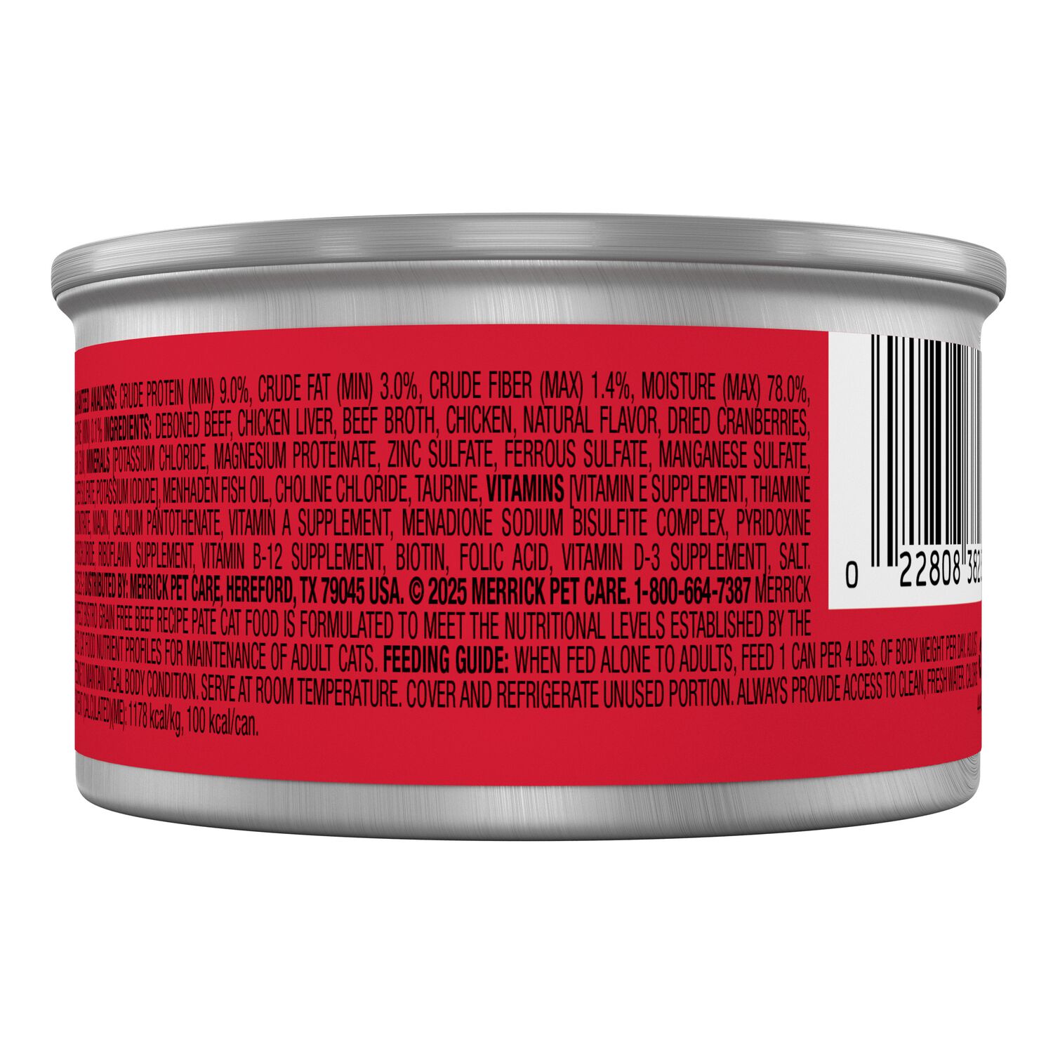 Merrick Purrfect Bistro Grain-Free Premium Pate Adult Wet Cat Food, Beef Recipe, 3-Oz Can