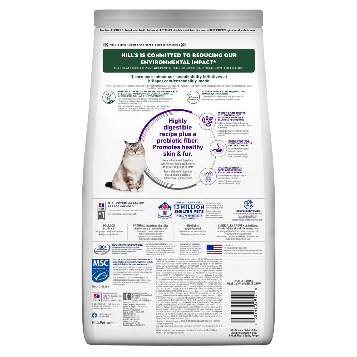 Hill's Science Diet Adult Sensitive Stomach & Skin Alaskan Pollock & Barley Recipe Dry Cat Food
