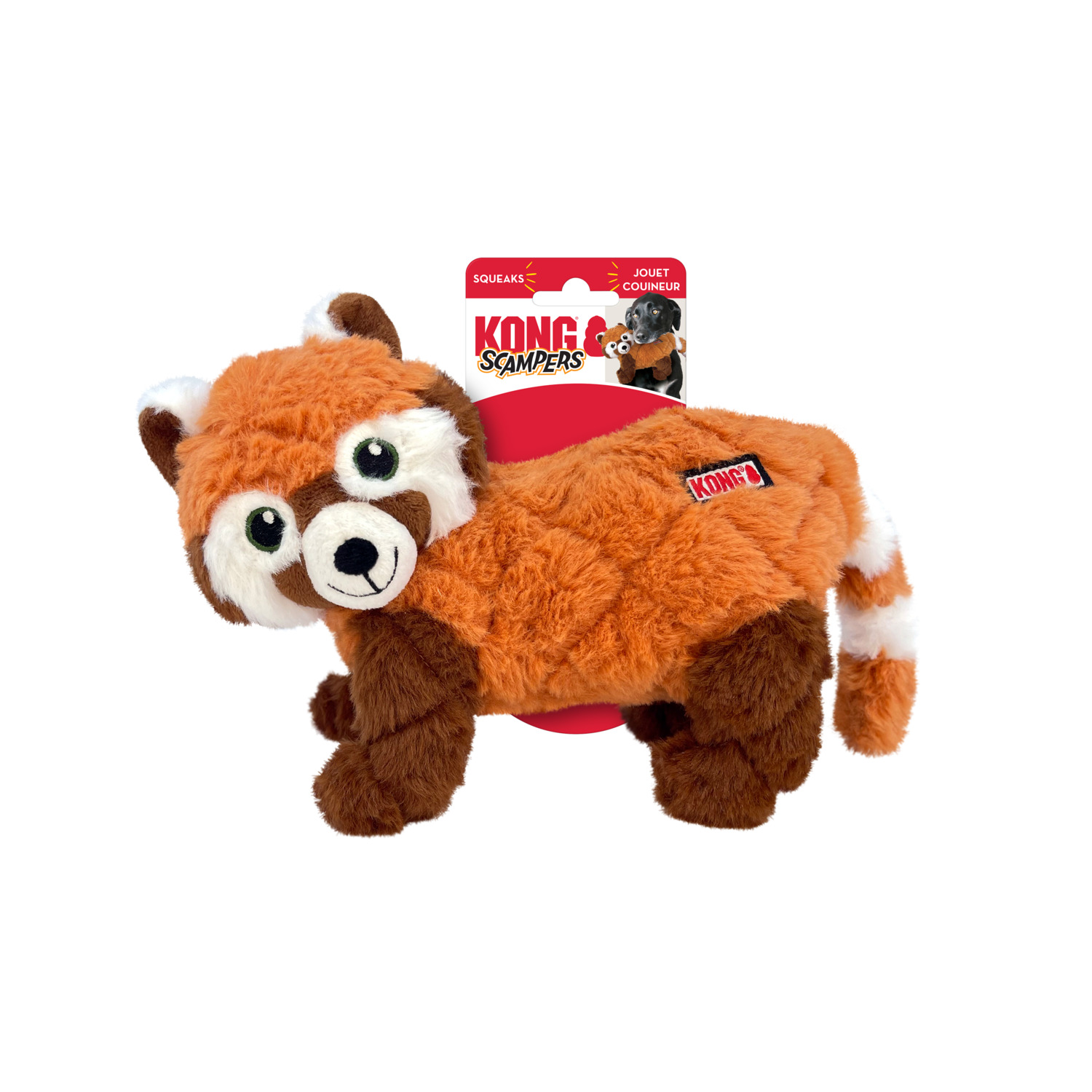Kong Scampers Plush Squeaky Red Panda Dog Toy