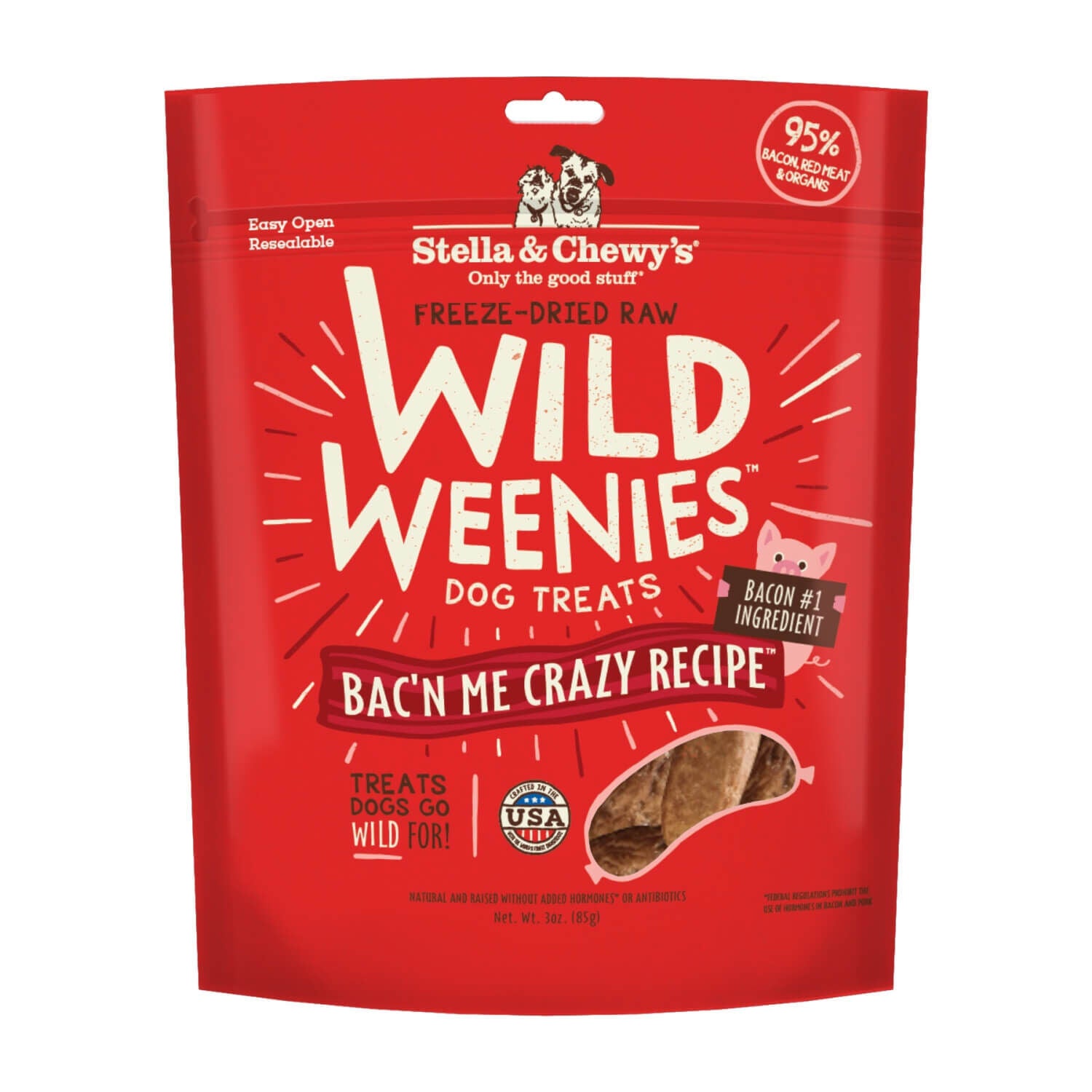 Stella & Chewy's Wild Weenies Bac'n Me Crazy Recipe Freeze-Dried Dog Treats, 3-Oz Bag