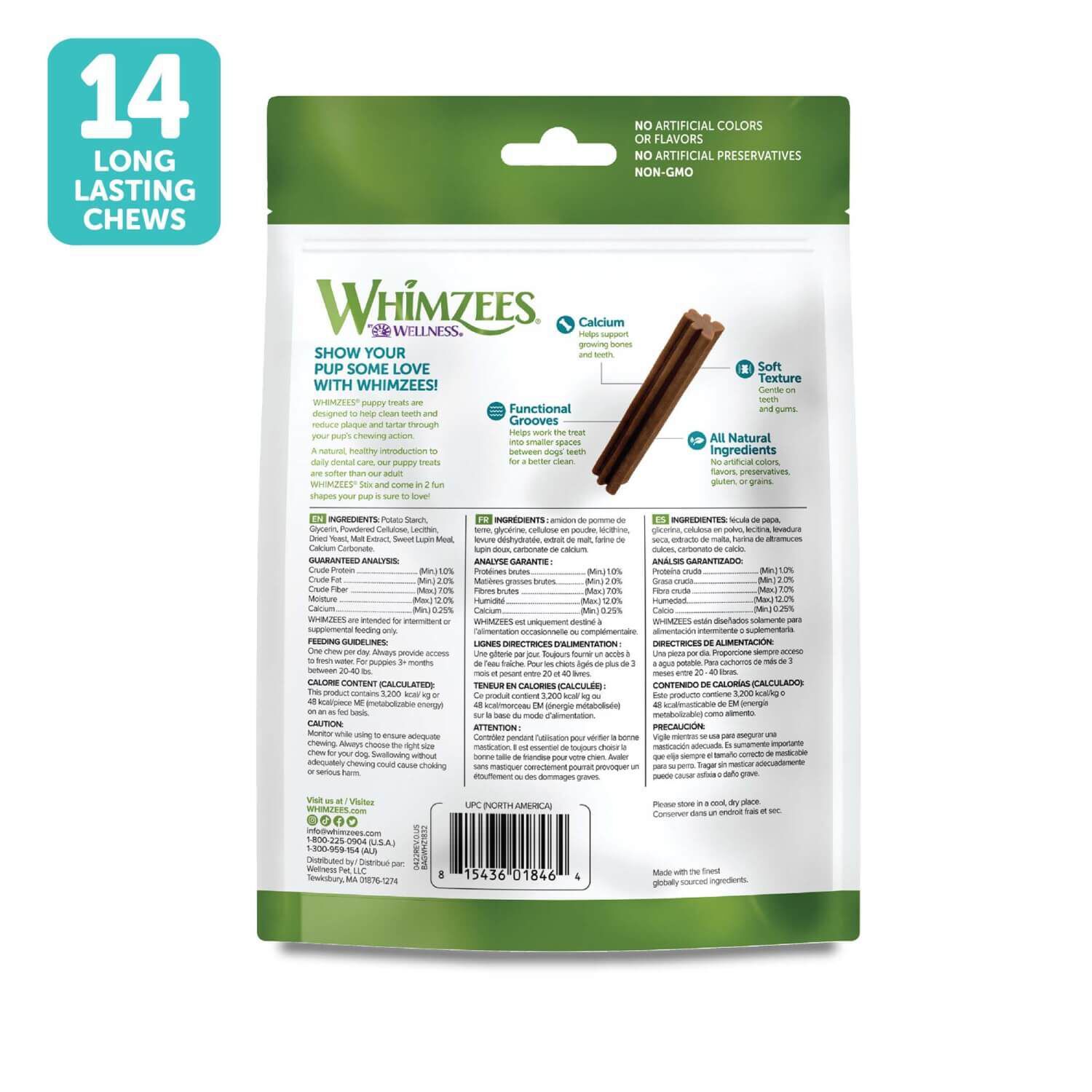 Whimzees Puppy Natural Grain Free Dental Chews For Dogs, Medium / Large Breed, 14 Count