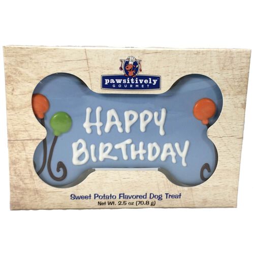 Happy Birthday Bone Blue Gift Box Dog Treat