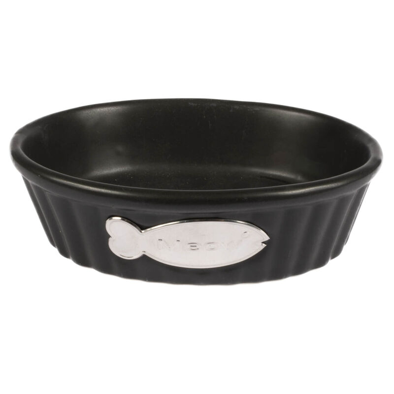 Black Fish Meow Ceramic Cat Bowl image number 1