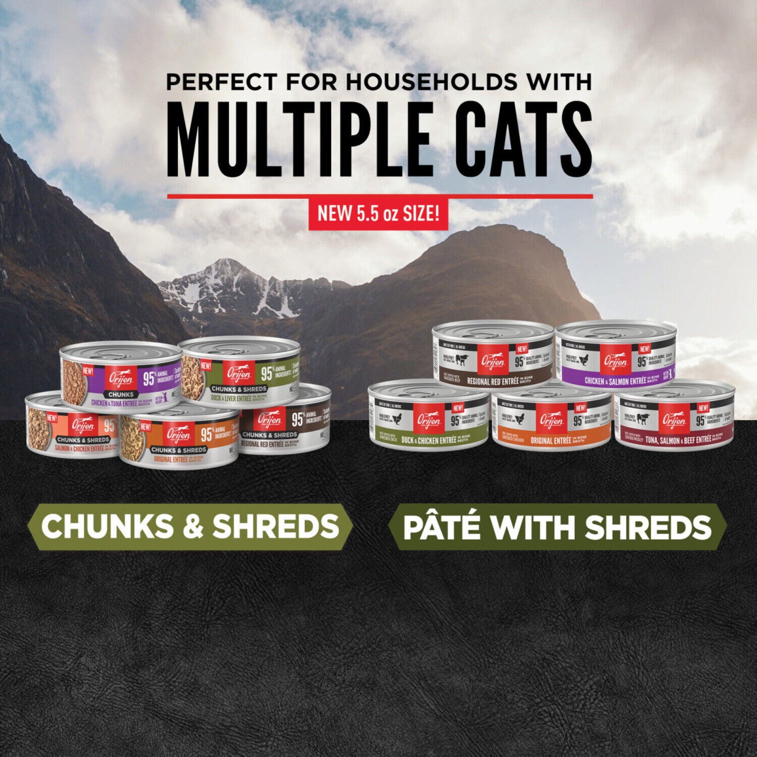 Orijen Chunks & Shreds Wet Cat Food, Duck & Liver Entree, 5.5-Oz Pack Of 6