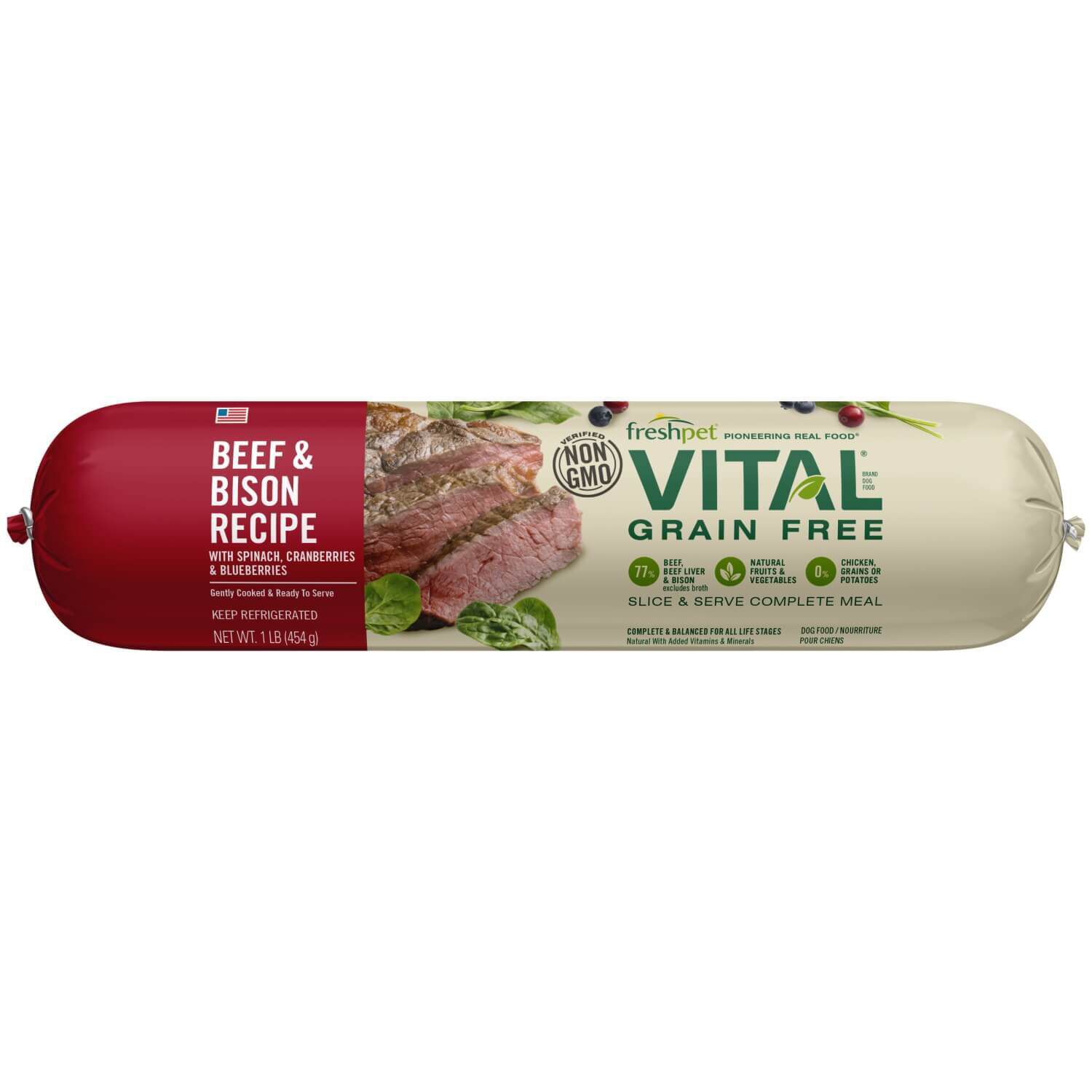 VITAL® Freshpet Grain Free Beef & Bison Recipe with Spinach, Cranberries & Blueberries
