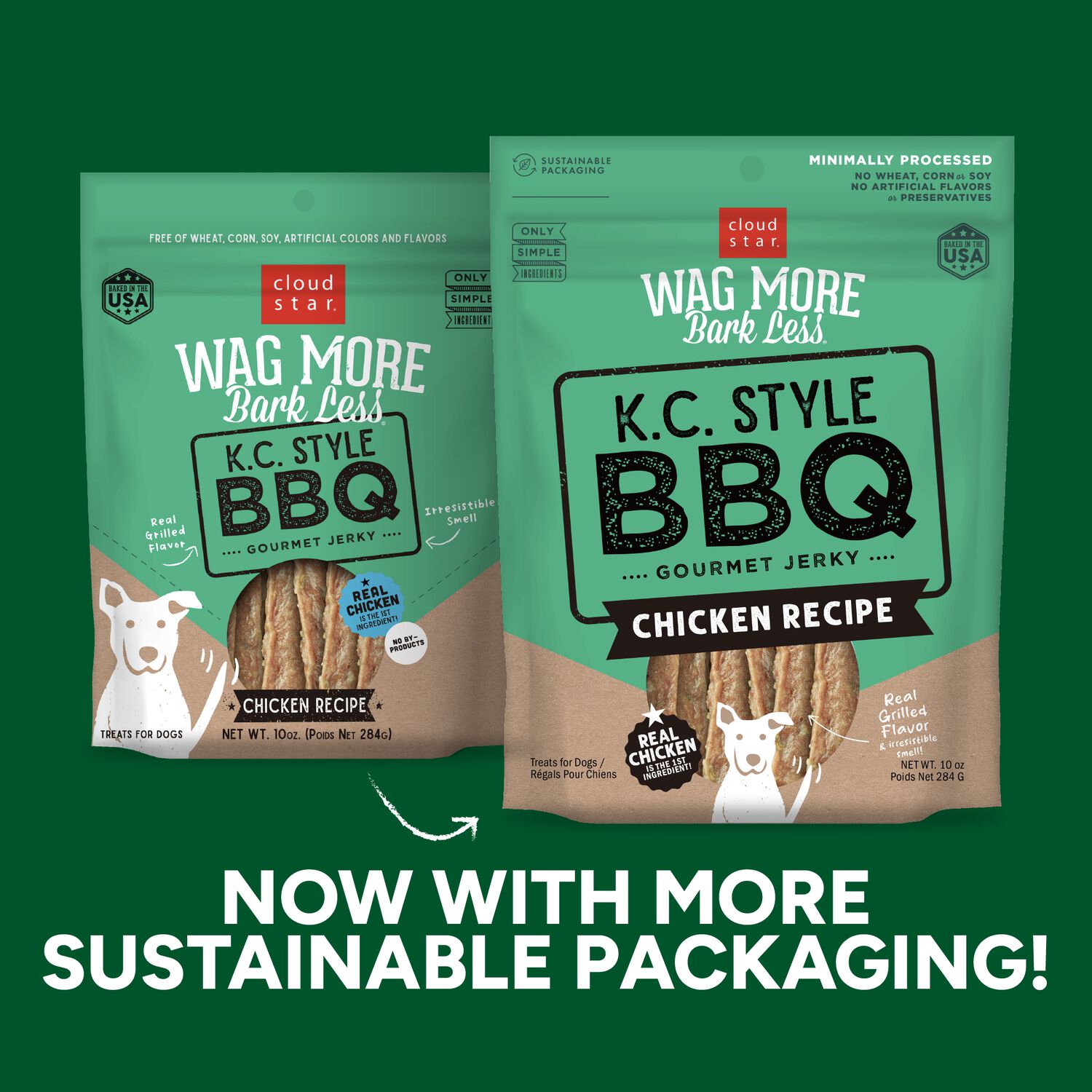 Wag More Bark Less Grain-Free Jerky Dog Treats, Kansas City Bbq Chicken, 10-Oz