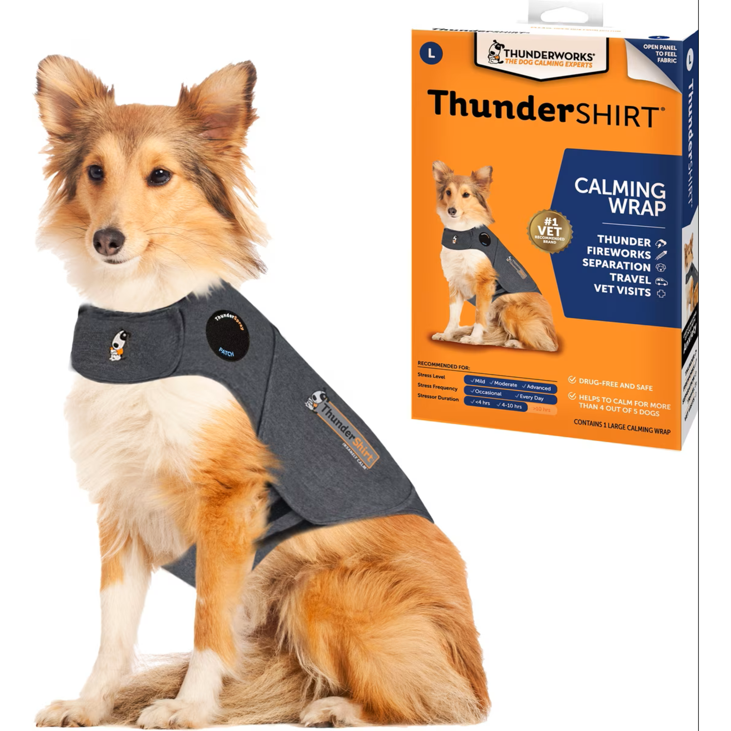 Thundershirt Anxiety Relief Dog Vest, Gray, Large