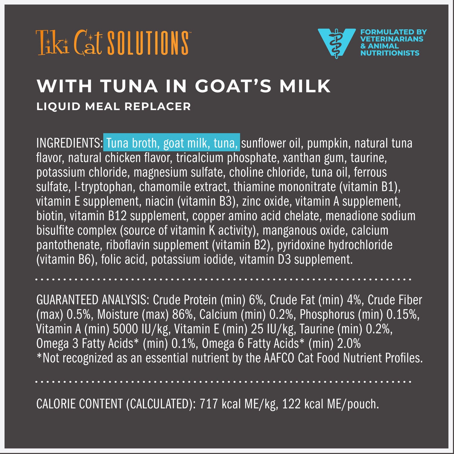Tiki Cat Solutions Liquid Meal Replacer Wet Cat Food, Tuna In Goat's Milk, 6-Oz Spout Pouch