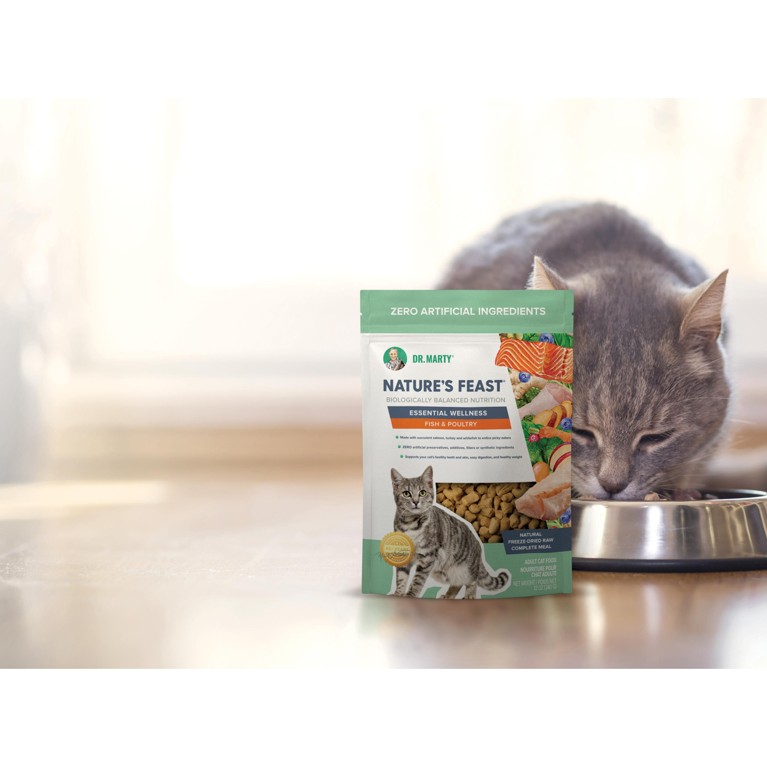 Dr. Marty Nature's Feast Essential Wellness Fish & Poultry Formula Freeze-Dried Raw Cat Food, 12Oz