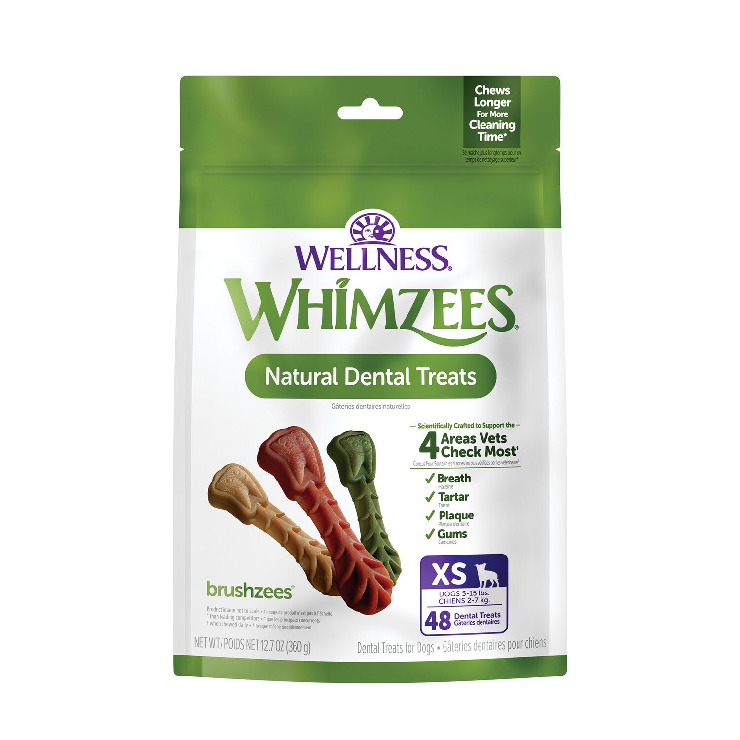 Whimzees Breshzees Grain-Free Dog Dental Treats, Xs For Dogs 5-15 Lbs, 48-Ct