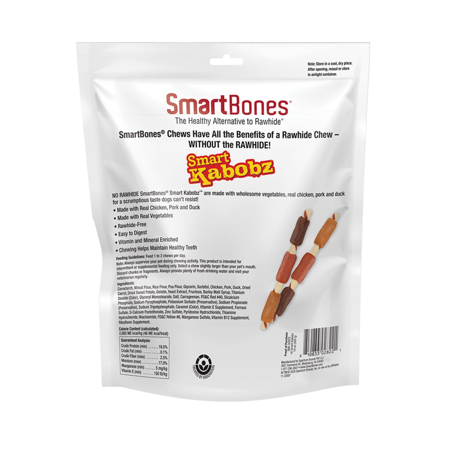 Smartbones Smart Kabobz Rawhide Alternative Chews Triple Flavor Chicken, Pork & Duck Dog Treats, 18 Pack