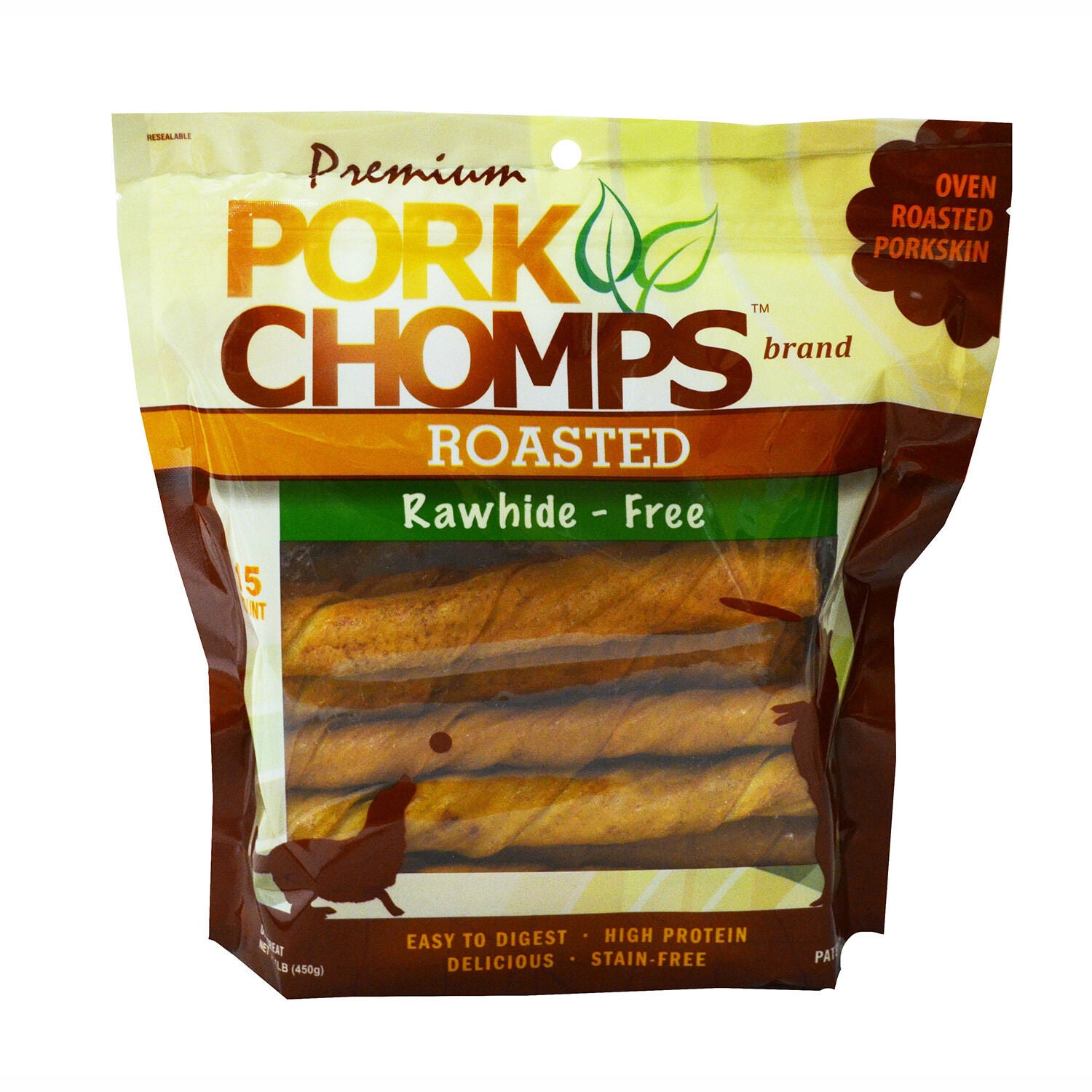 Pork Chomps Roasted Twists Dog Treats, Oven Roasted Porkskin, 6" Pack Of 15