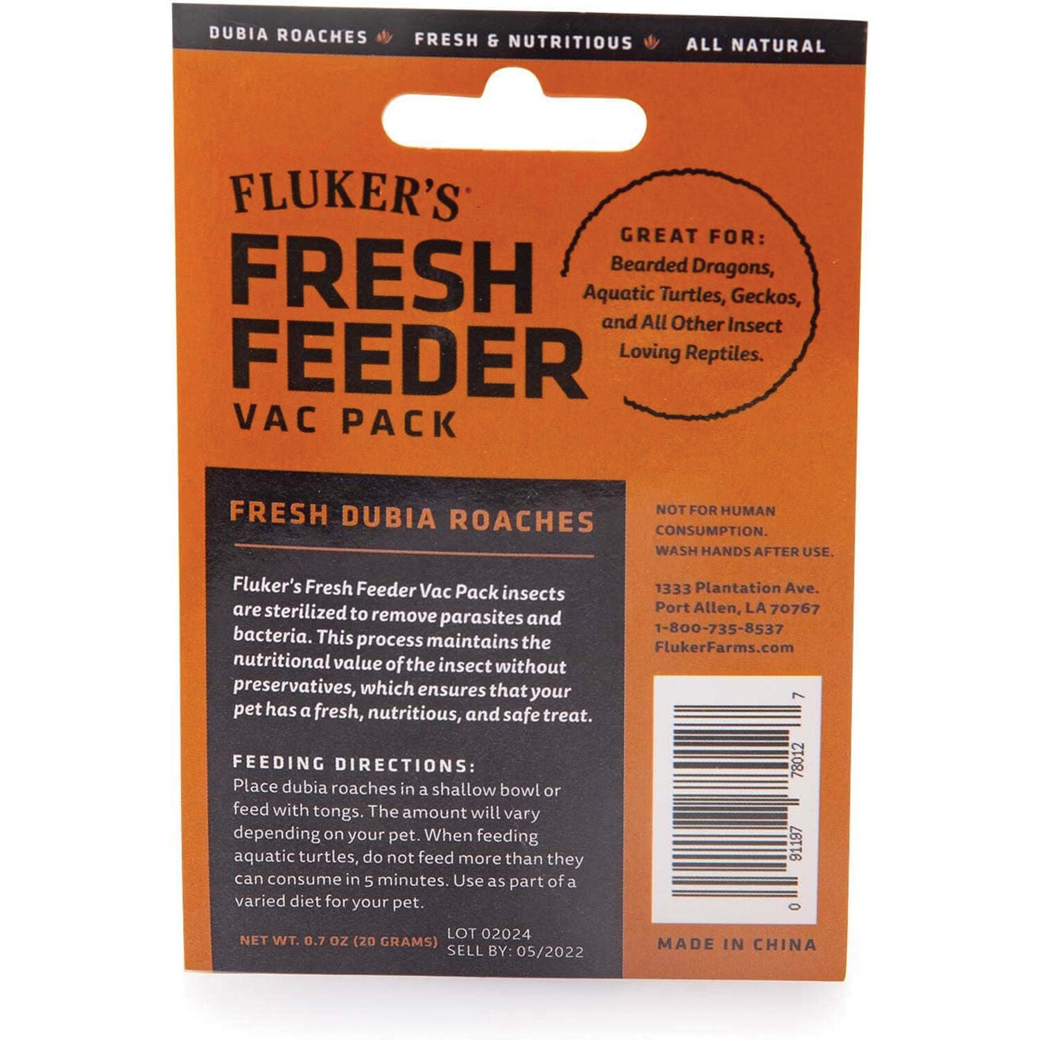Fluker's Vac Pack Freh Feeders Dubia Roaches Reptile Food
