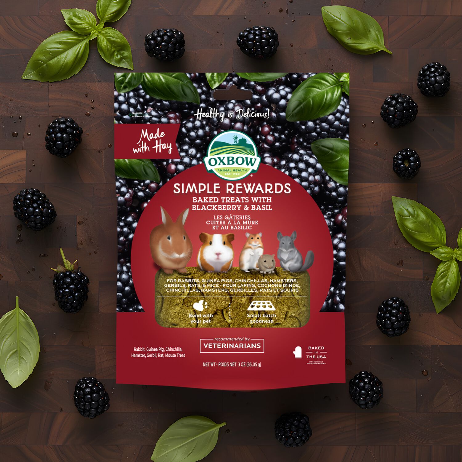 Oxbow Simple Rewards Baked Small Animal Treats, Blackberry & Basil, 3-Oz