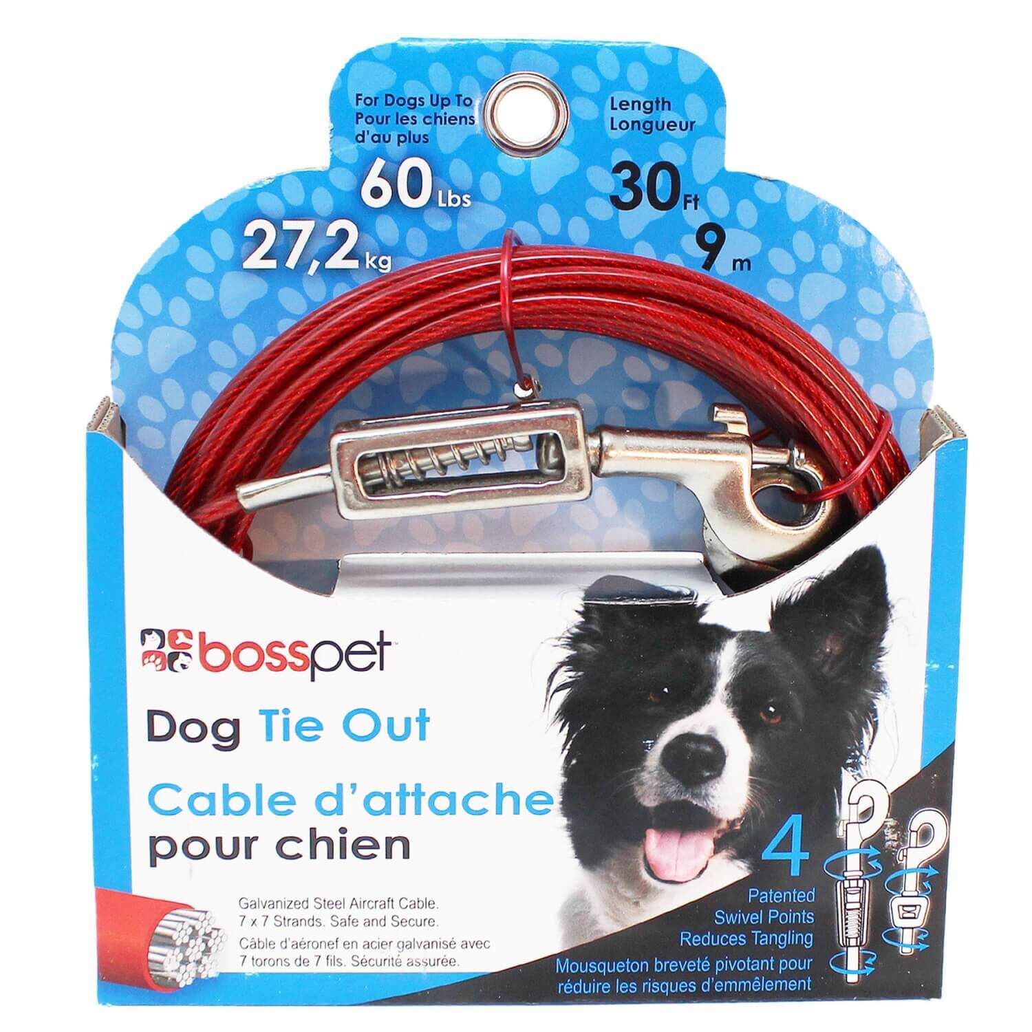 Boss Pet Vinyl Coated Dog Tie-Out With Shock Absorbing Spring For Large Dogs Up To 60 Lbs