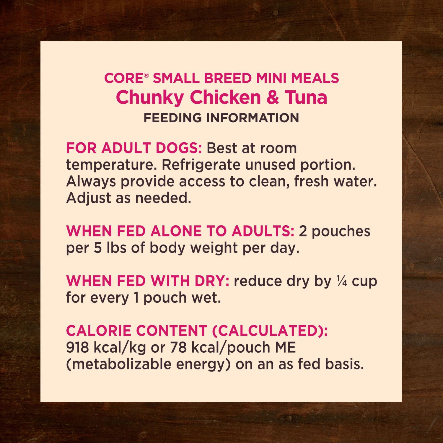 Wellness Core Natural Grain-Free Small Breed Mini Meals Wet Dog Food, Chunky Chicken & Tuna Dinner In Gravy, 3-Ounce Pouch