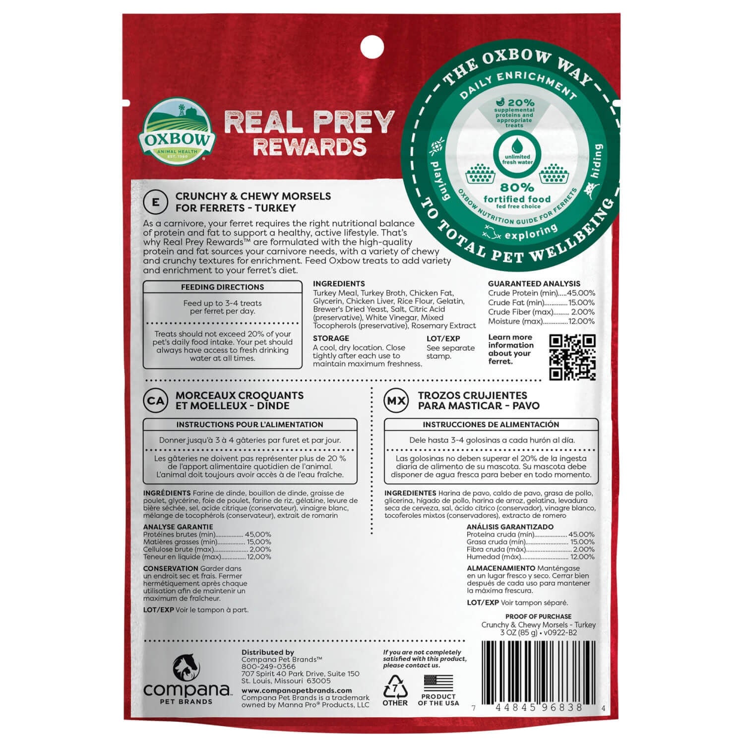 Oxbow Real Prey Rewards Ferret Treat Crunchy & Chewy Turkey