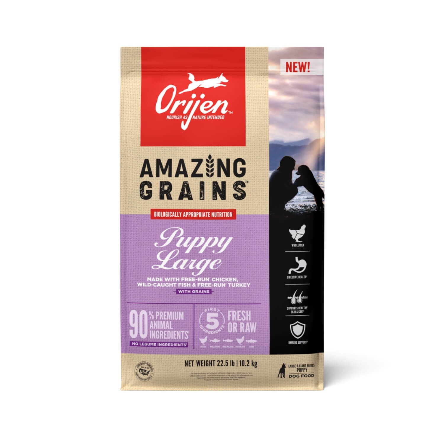 ORIJEN Amazing Grains Puppy Large Breed Dry Dog Food, 22.5-lb bag