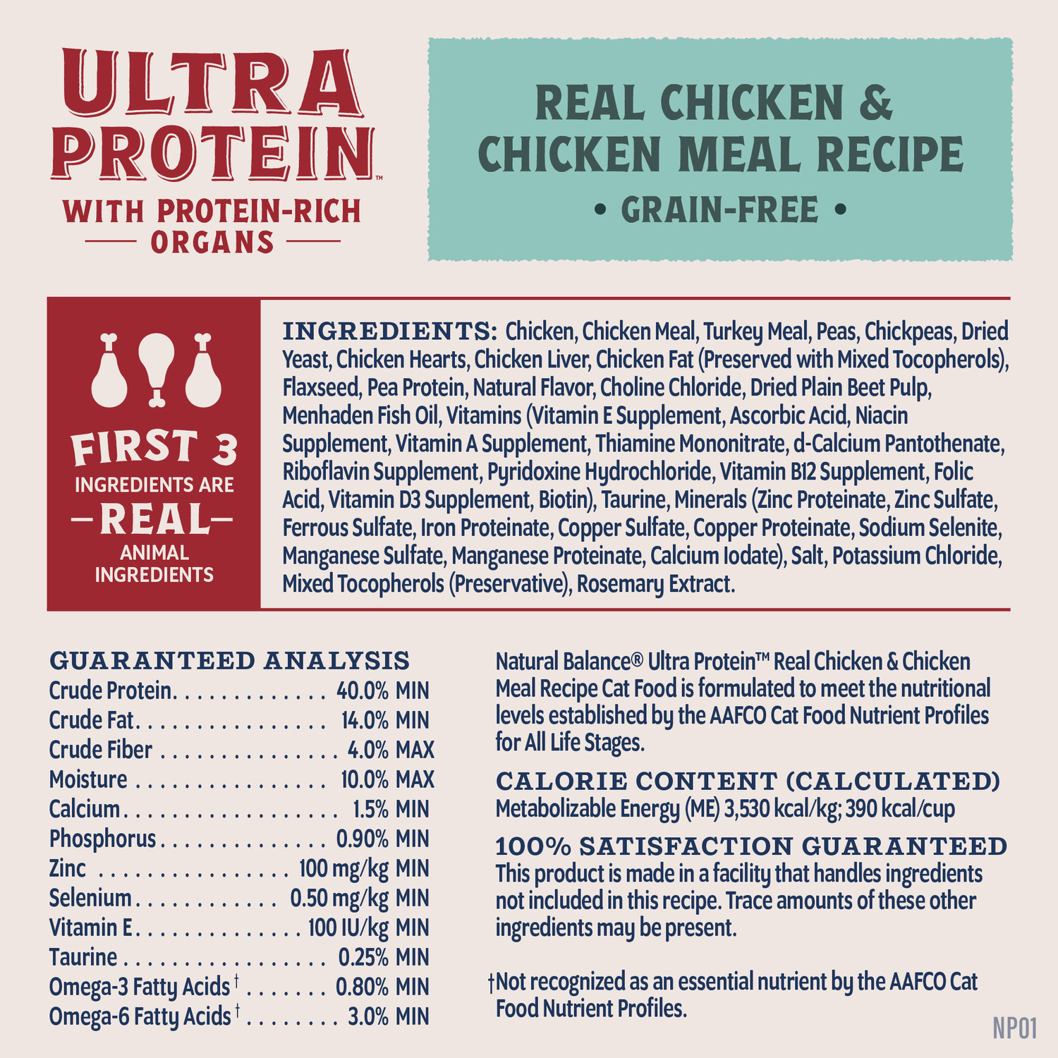 Natural Balance Ultra Protein Dry Cat Food, Real Chicken & Chicken Meal Recipe, 3 Lbs