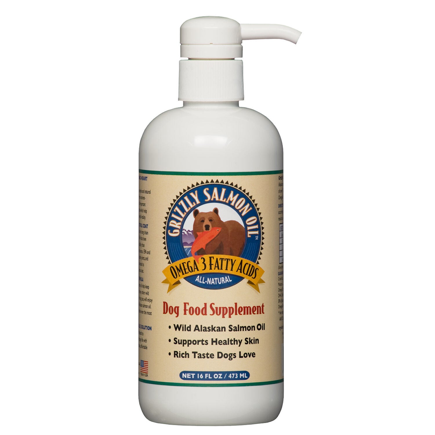 Grizzly Salmon Oil Omega 3 Dog Food Supplement Oil, 16Oz