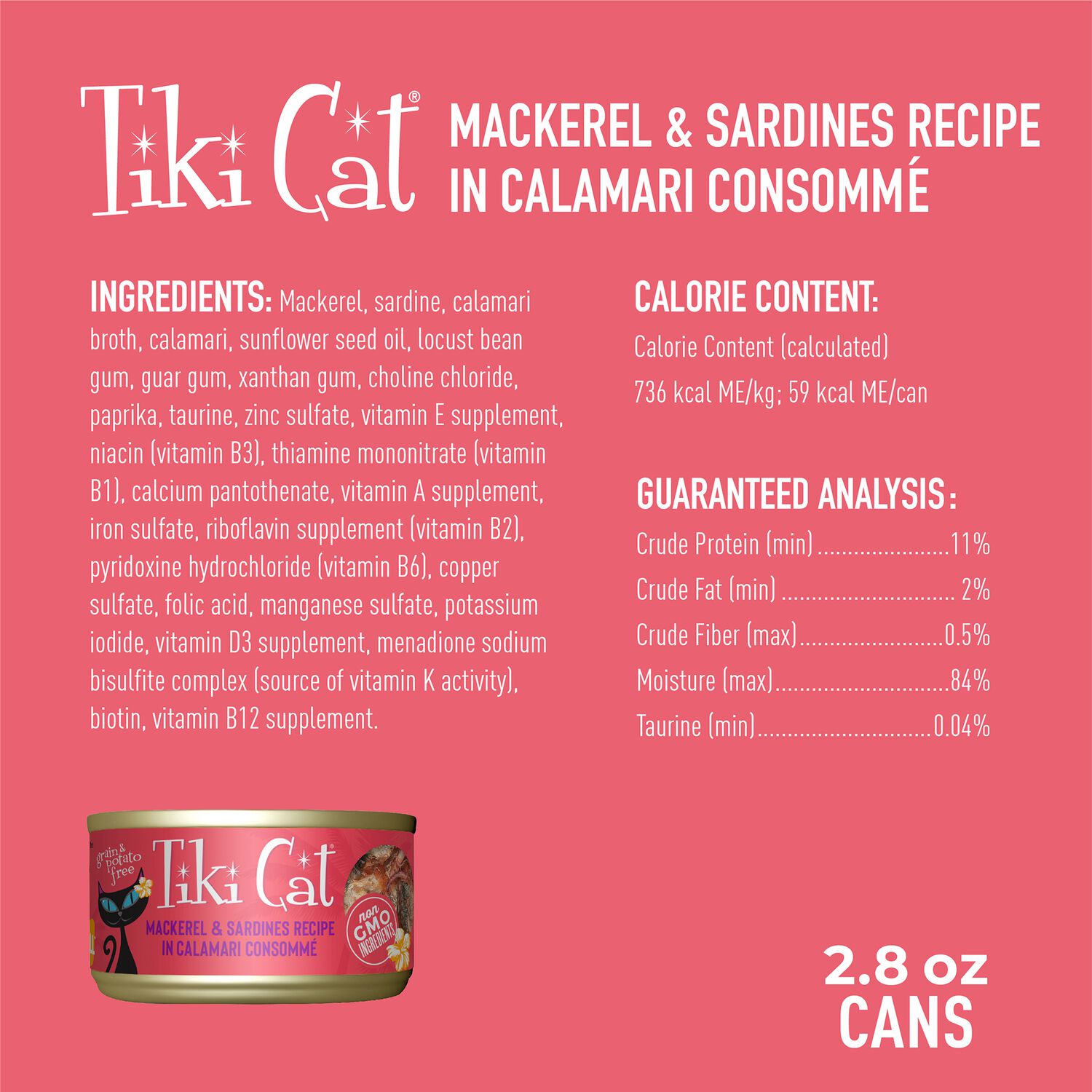 Tiki Cat Grill Wet Cat Food, Mackerel & Sardines, 2.8-Oz Can