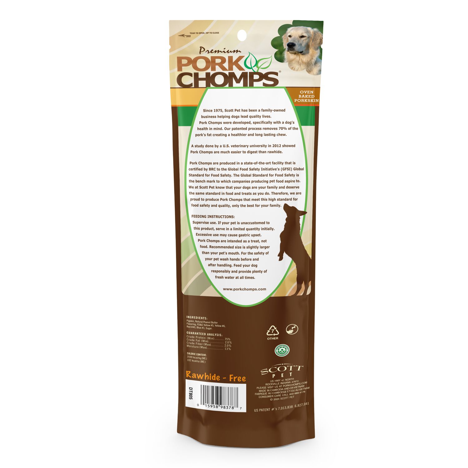 Pork Chomps Peanut Butter Braid Rawhide Alternative Dog Treat, 10-Inch