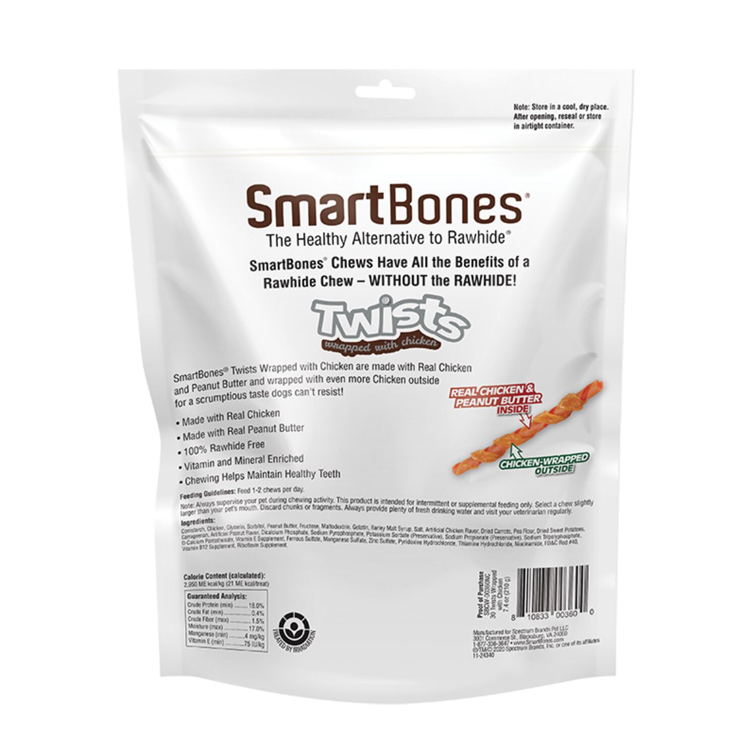 Smartbones Twists Peanut Butter Sticks Wrapped With Chicken Rawhide Alternative Dog Treats, 30 Pack