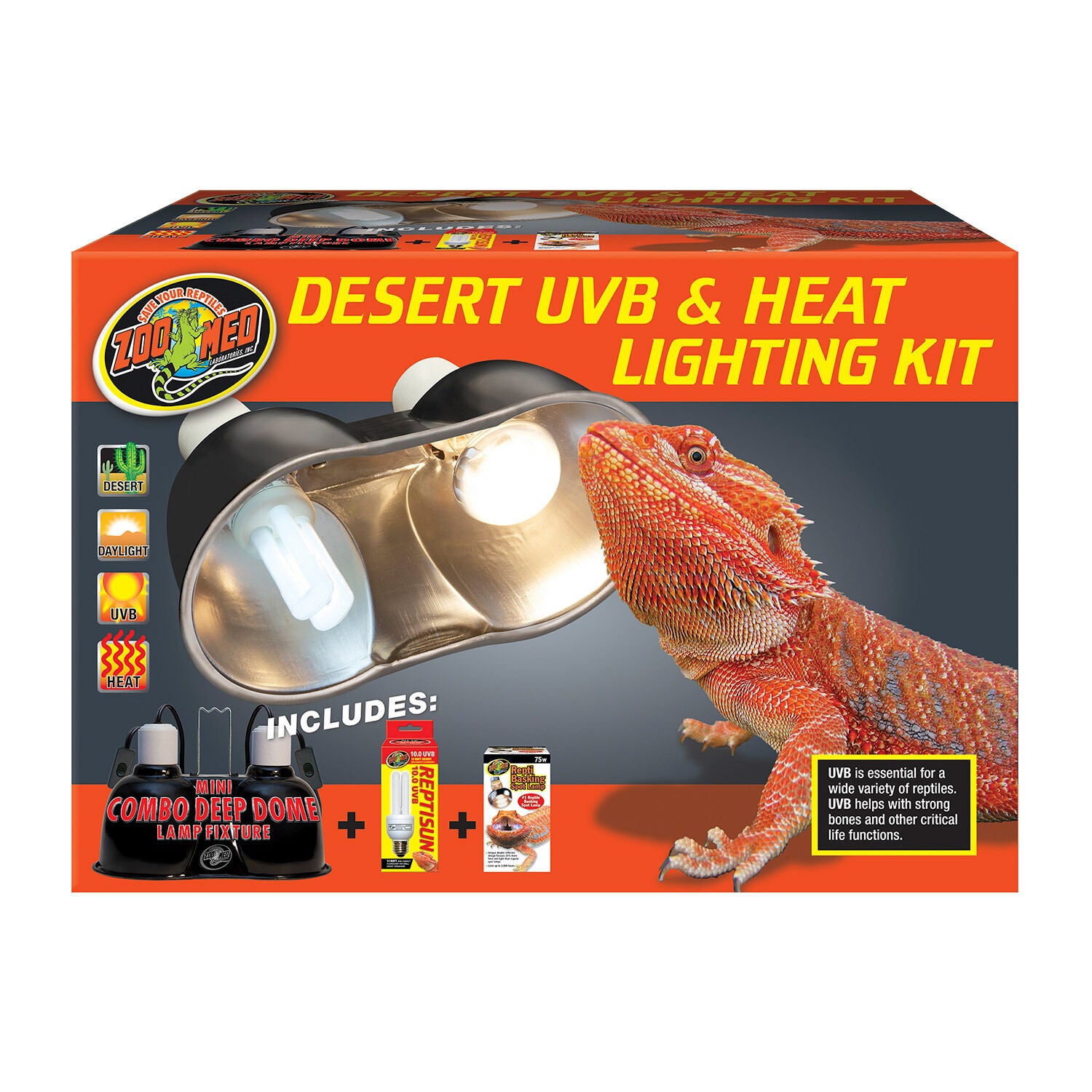 Zoo Med Desert Uvb & Heat Lighting Kit For Reptiles