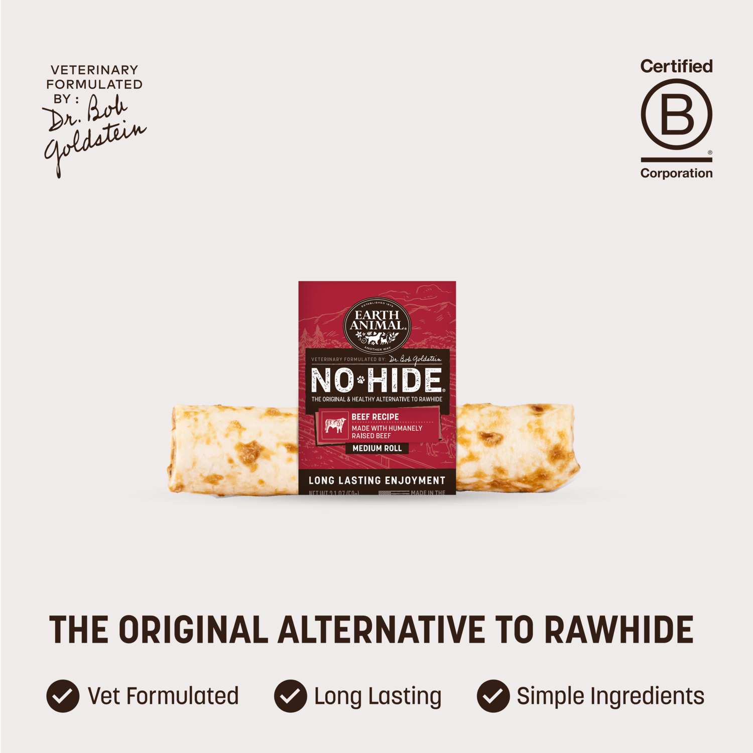 Earth Animal No-Hide Rawhide Alternative Beef Recipe Medium Dog Chew Treat, 7"
