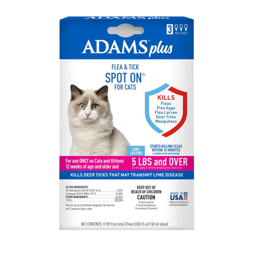 Adams Plus Flea & Tick Spot On For Cats - 5 Lbs And Over 3 Months