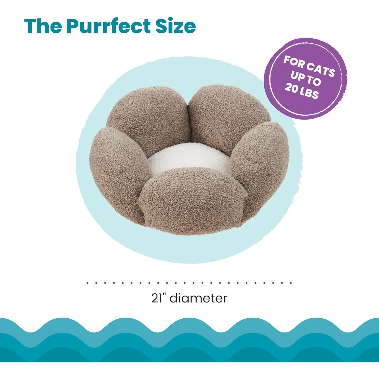 Catstages Purrfect Petals Flower Plush Support Cat Bed, Tan, 21"