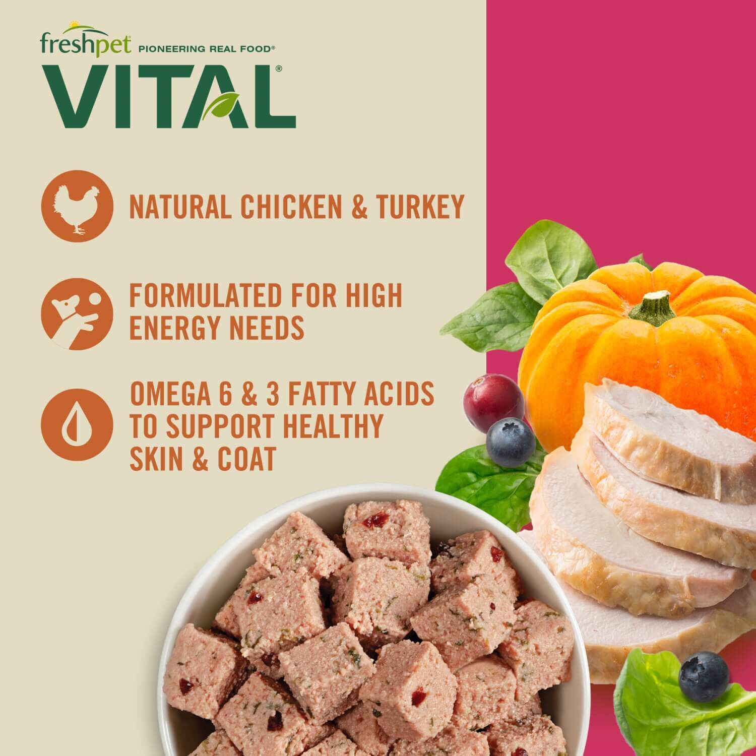 Freshpet Vital Grain Free Small Breed Fresh Dog Food, Poultry Pate Roll Recipe