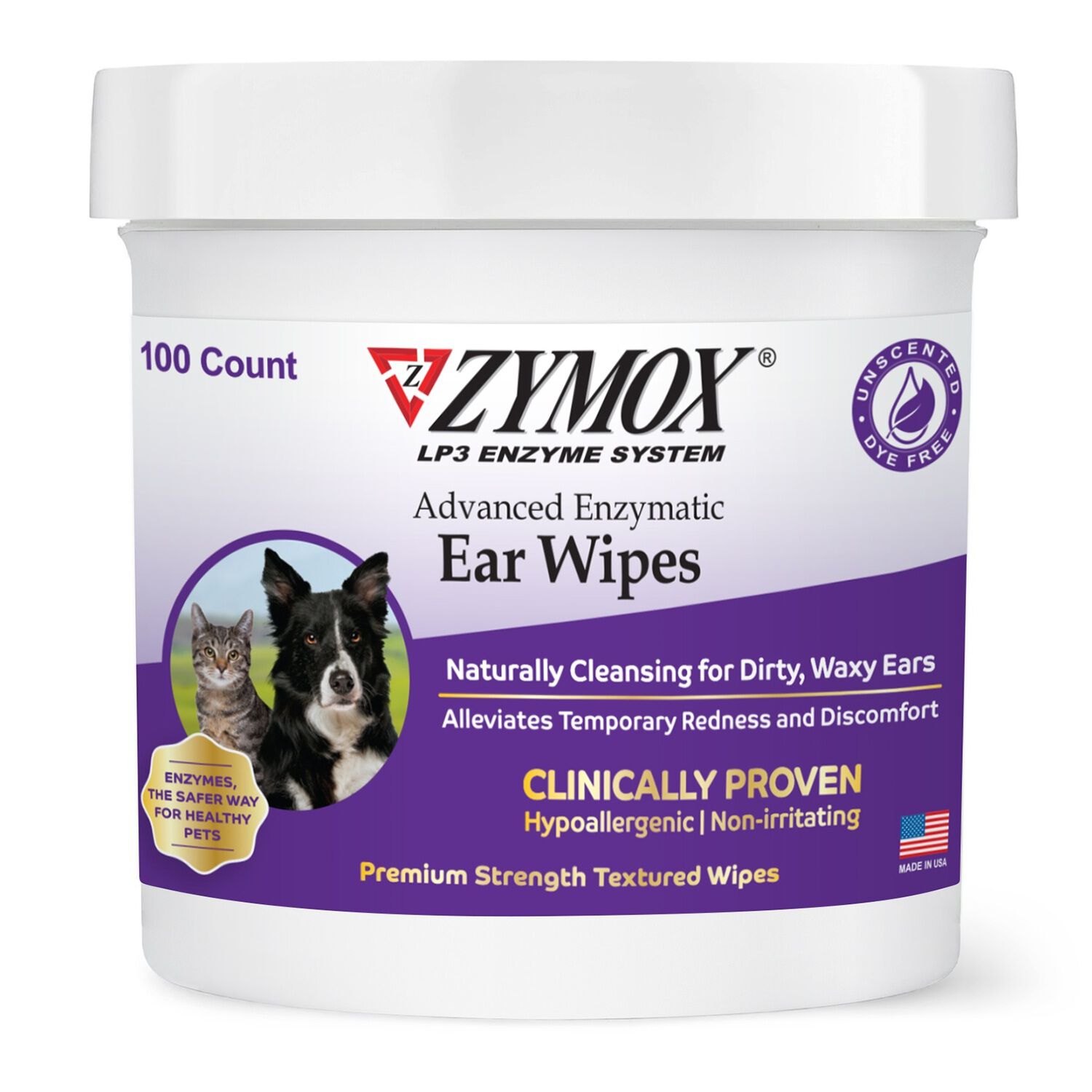 Zymox Advanced Enzymatic Ear Wipes For Cats & Dogs, 100Ct