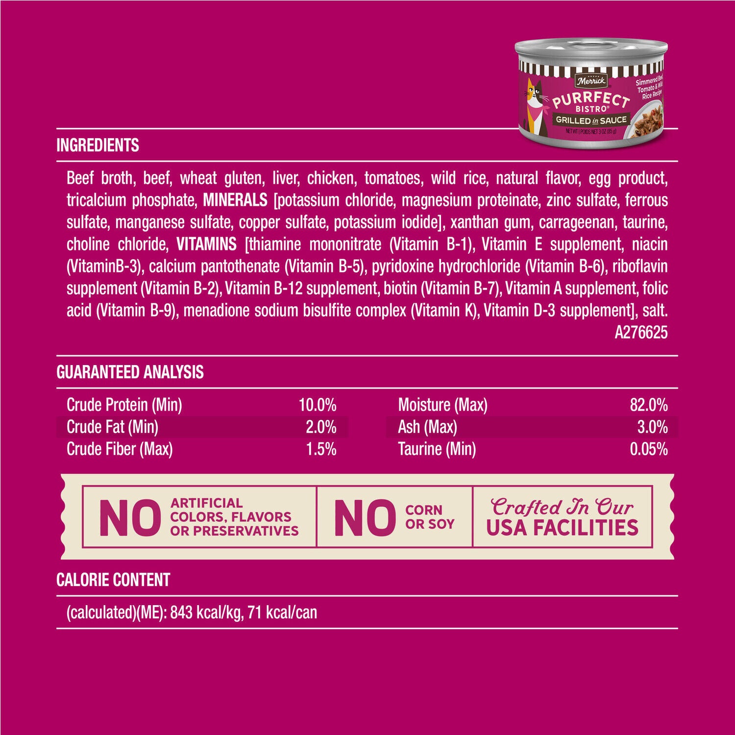 Merrick Purrfect Bistro Simmered Beef, Tomato And Wild Rice Recipe Grilled Wet Adult Cat Food In Gravy, 3 Oz. - 24 Pack