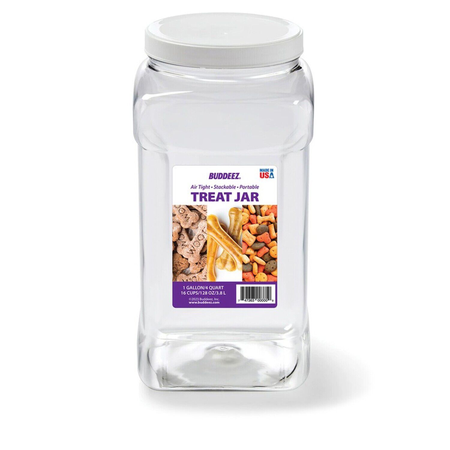 Buddeez Cat & Dog Treat Canister, 1 Gallon, Clear