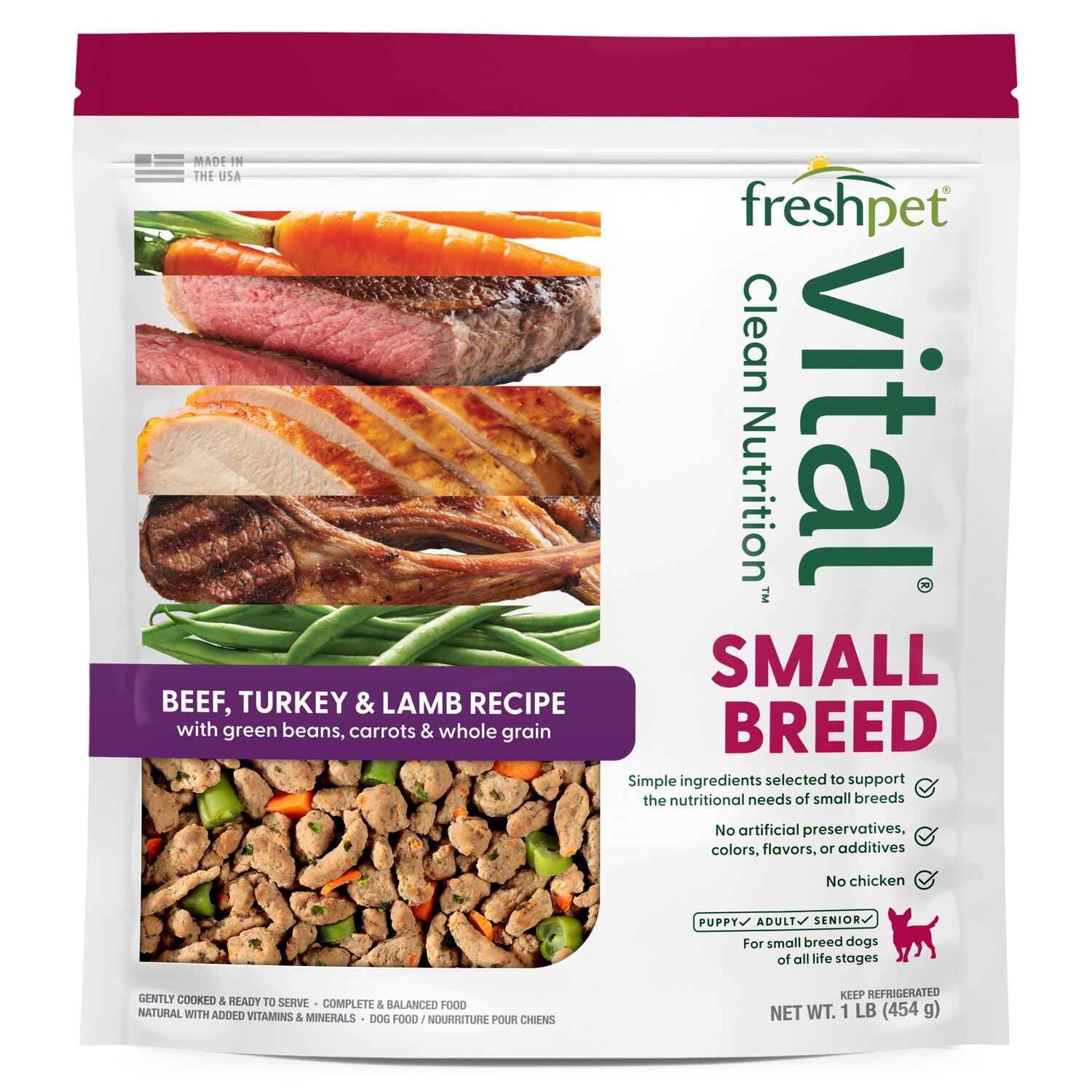Freshpet Vital Clean Nutrition Fresh Small Breed Dog Food - Beef, Turkey & Lamb Recipe, 1-Lb Bag
